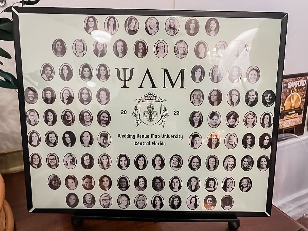 framed sorority composite with pictures of all the members on a light green background