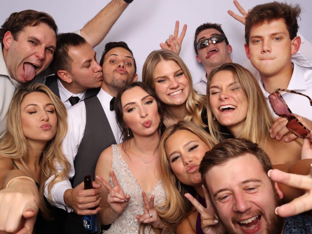 Funny group photo in a photo booth at a wedding, Central FL
