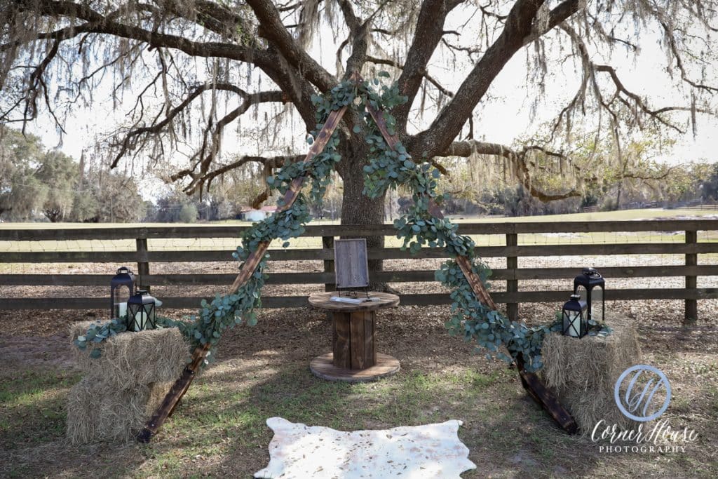 Close up view of the altar at the Peacock Ranch Wedding Venue, Orlando, FL