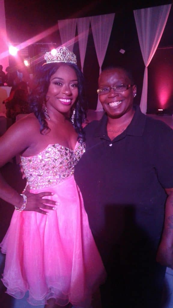 Chef Teri posing with a young woman at a sweet sixteen party, Teri & Co Catering Services, Central FL