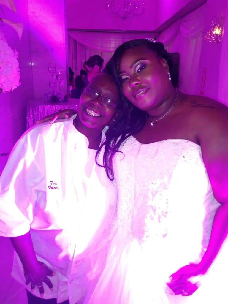 A bride posing with Chef Teri at a wedding, Teri & Co Catering Services, Central FL