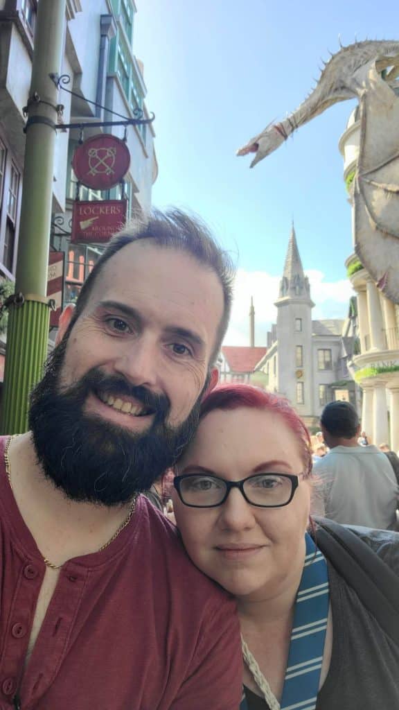 couple pose for selfie together in universal resort orlando