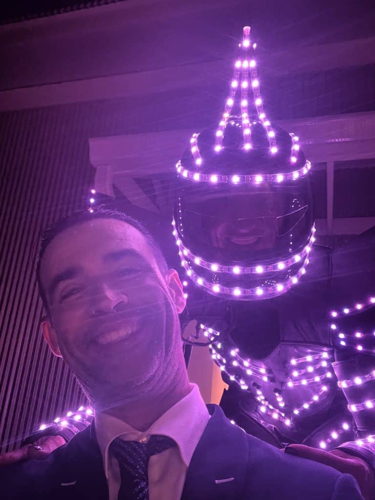Owner Luis with the Robot at an event, lit up, Dash of Class Platinum, Orlando, FL