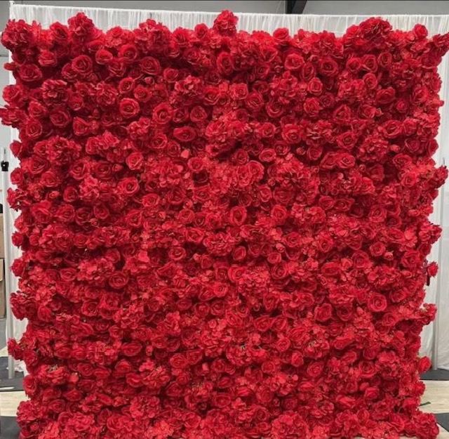 red flower backdrop created with all red flowers, Orlando Marquee & Decor, Central FL