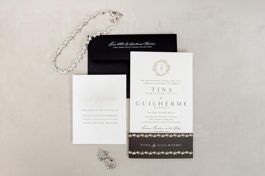 wedding invitation suite laid out for pictures
