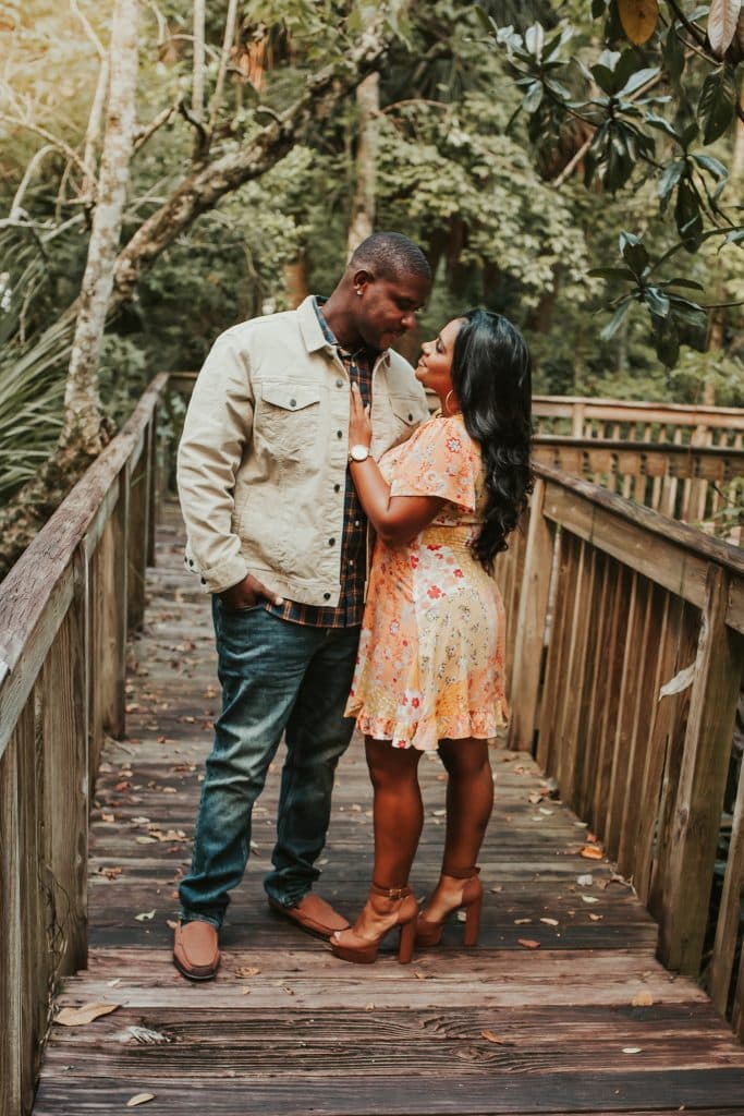 Engagement Photos on a bridge, in the woods, One Night Only, Orlando, FL