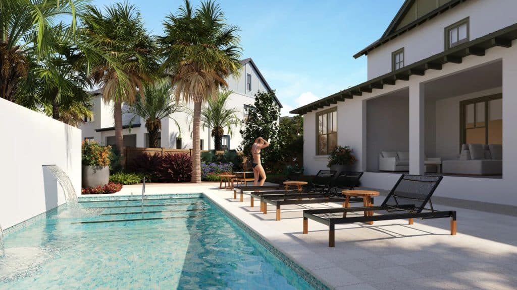 pool side, lounge chairs, palm trees, Orlando, FL