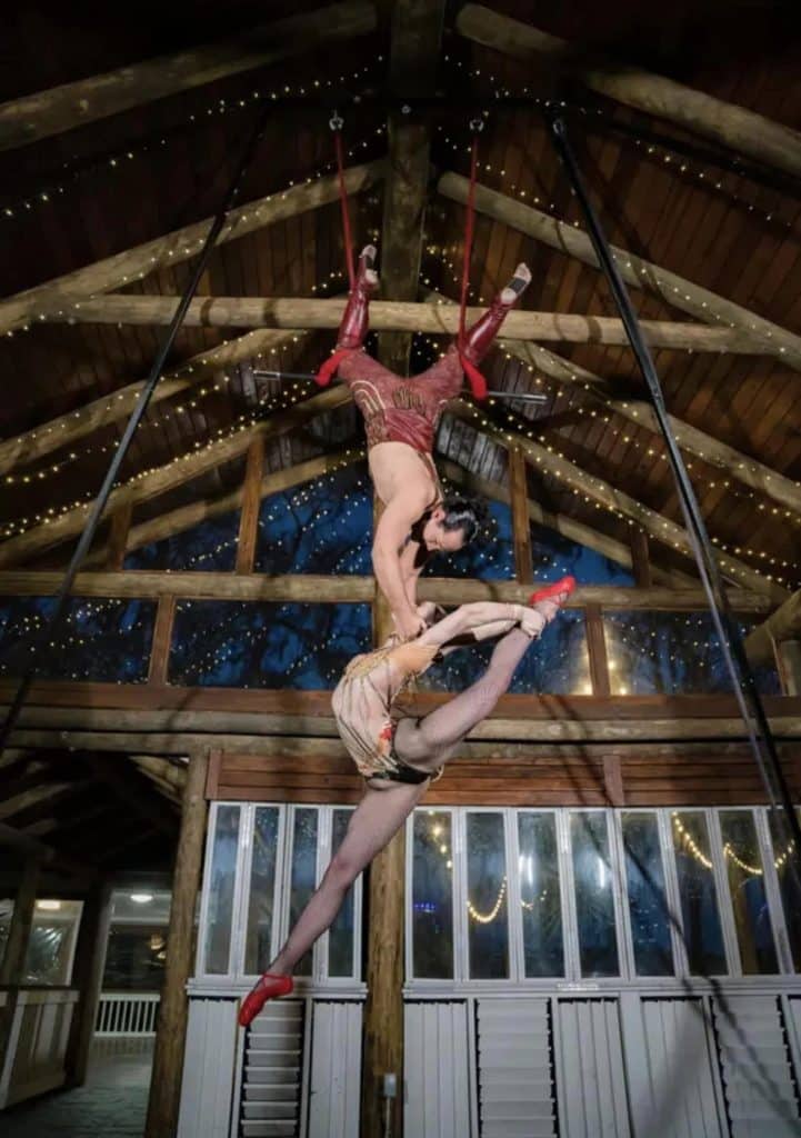 aerial gymnasts, hanging from the ceiling, paradise cove, central fl