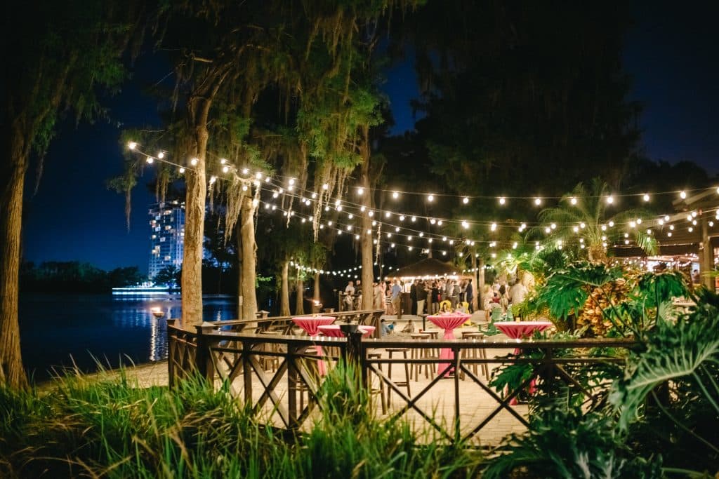 outdoor set up on the patio area, hanging lights, paradise cove, central fl