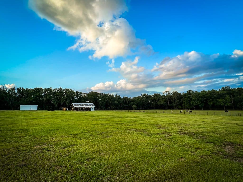 large open field, blue skies, Green Campers Event Venue, Orlando, FL
