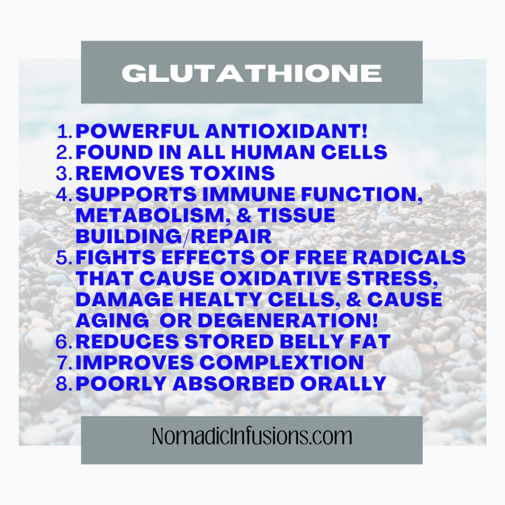 advertisement for Glutathione, Nomadic Infusions & Wellness, Orlando, FL