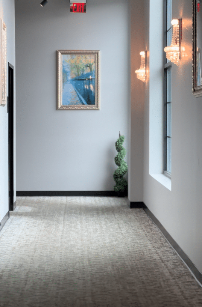 hallway, with artwork hanging in the background, carpet, Orlando, FL