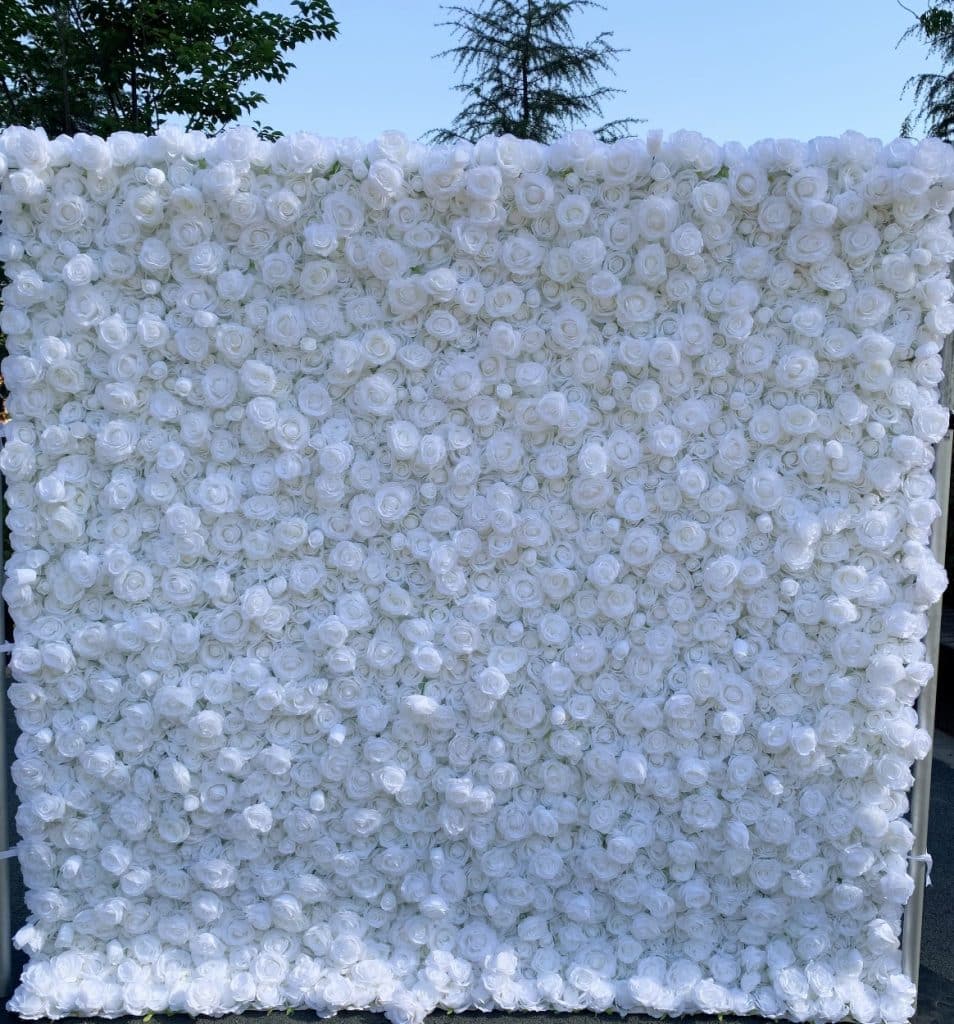wall of white flowers, Petal Party Rentals, Orlando, FL