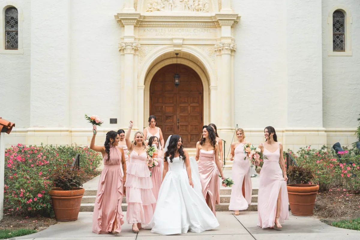 Candid Bride and Bridesmaids at Rollins College