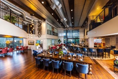 venue set up for a wedding reception, photo taken at an angle, indoors, Eola View, Orlando, FL