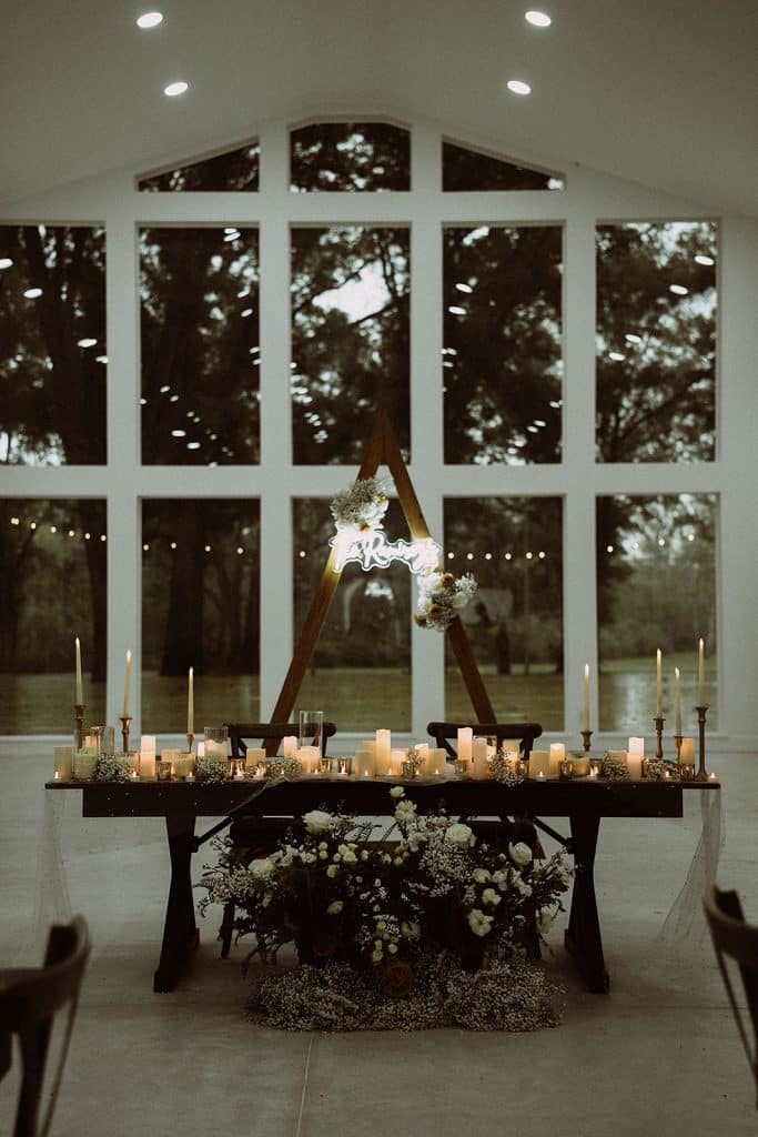 display with candles at the head table for the wedding reception, Orlando, FL