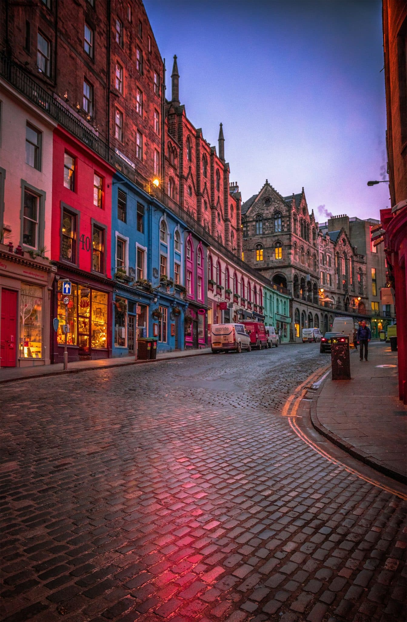 colorful picture looking down street in foreign country