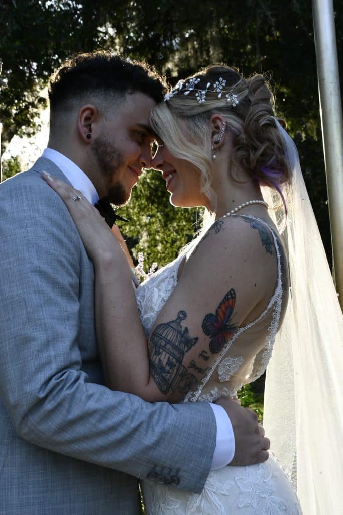 close up of the bride and groom, at sunset, S&S Ranch, Orlando, FL