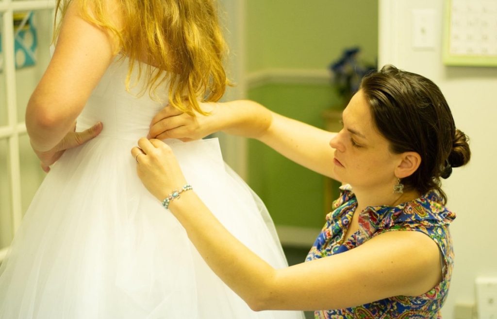 Marilyn doing alterations for a wedding dress, Sewing by Marilyn, Orlando, FL