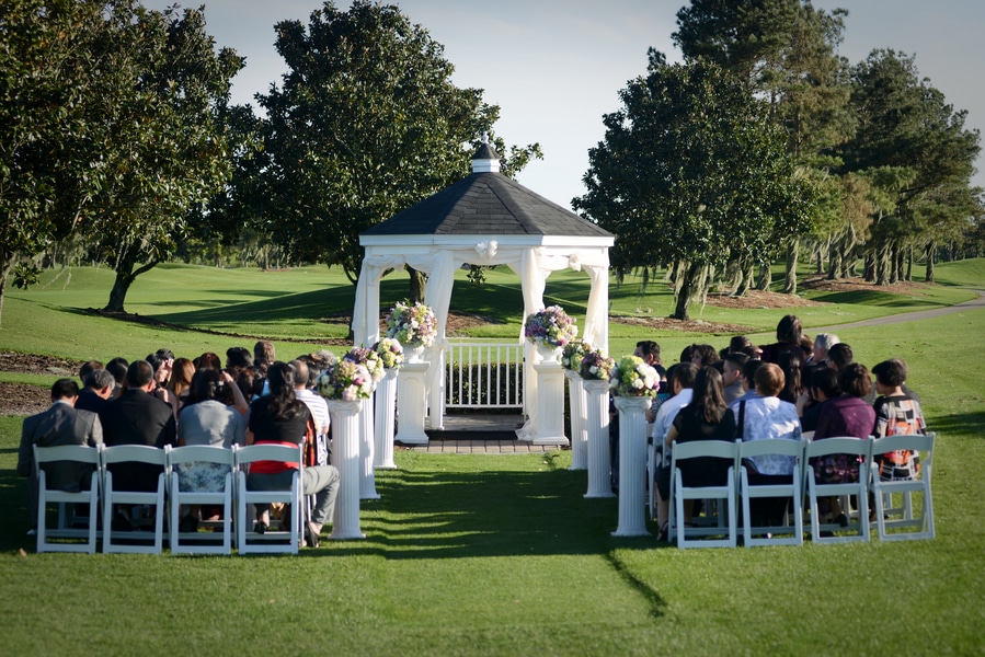 wedding ceremony set up, white gazebo, outdoors, Orlando, FL