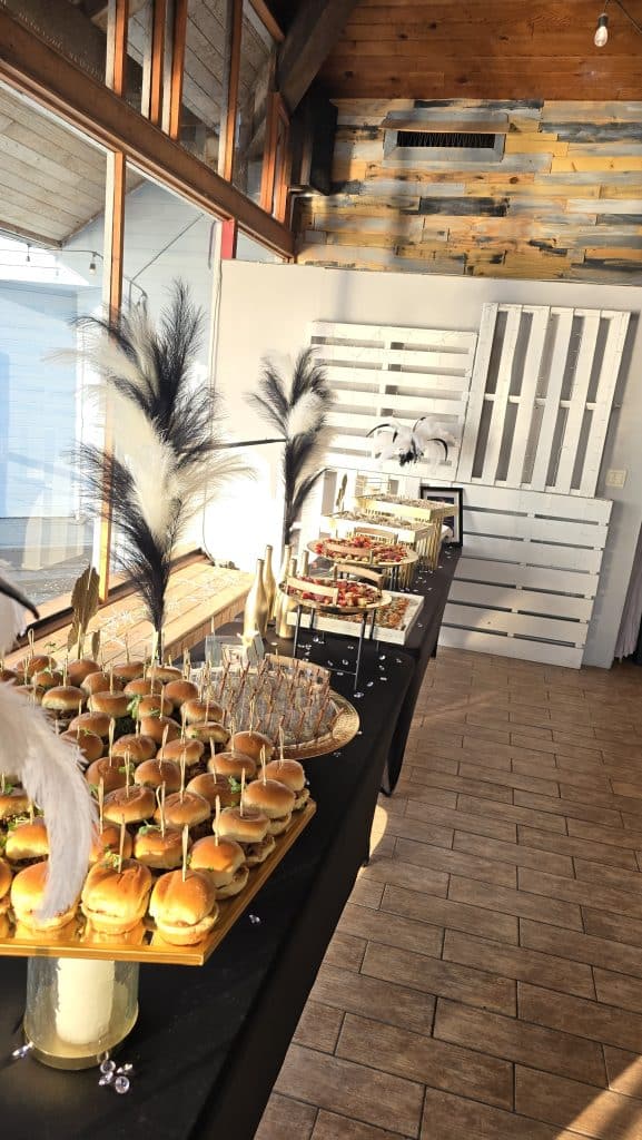 catering set up, sliders and other appetizers on display, Jamrock Eatz, Orlando, FL