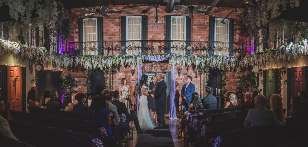 wedding ceremony, patio area, bride and groom exchanging vows, Gallery J, Orlando, FL