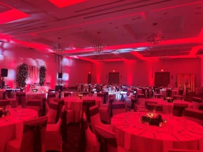 red overlay lighting, wedding reception, The Celeste Hotel, Orlando, FL