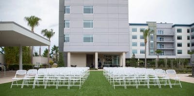 wedding ceremony set up on the lawn, The Celeste Hotel, Orlando, FL