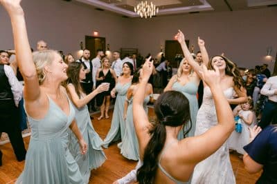 wedding reception, bridesmaids wearing baby blue dresses, dancing, The Celeste Hotel, Orlando, FL