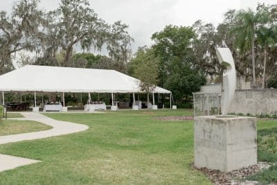 tent setup on the grounds, large grass area, art sculpture, Orlando, FL