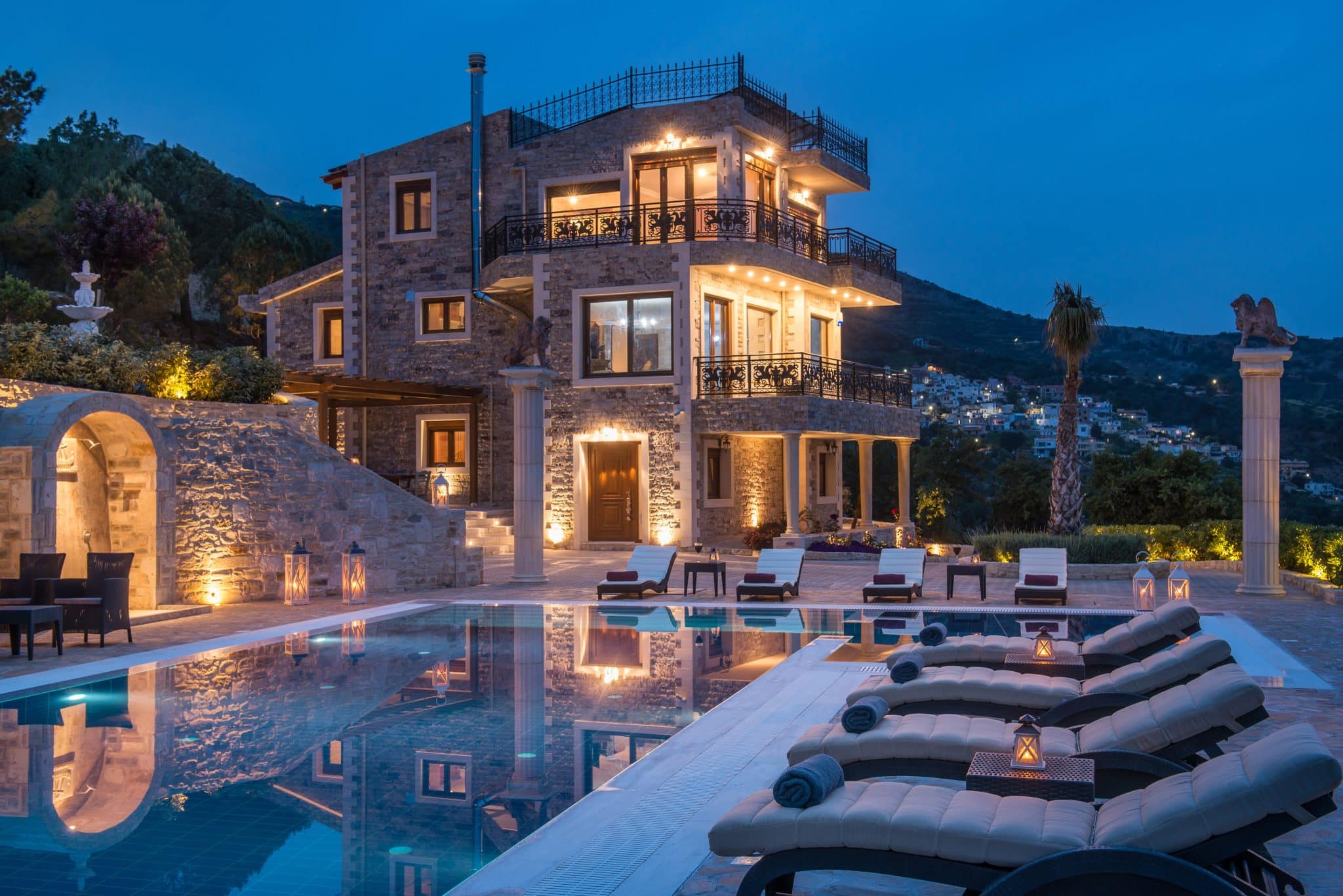 Destination Wedding venue in Greece three stories high with pool