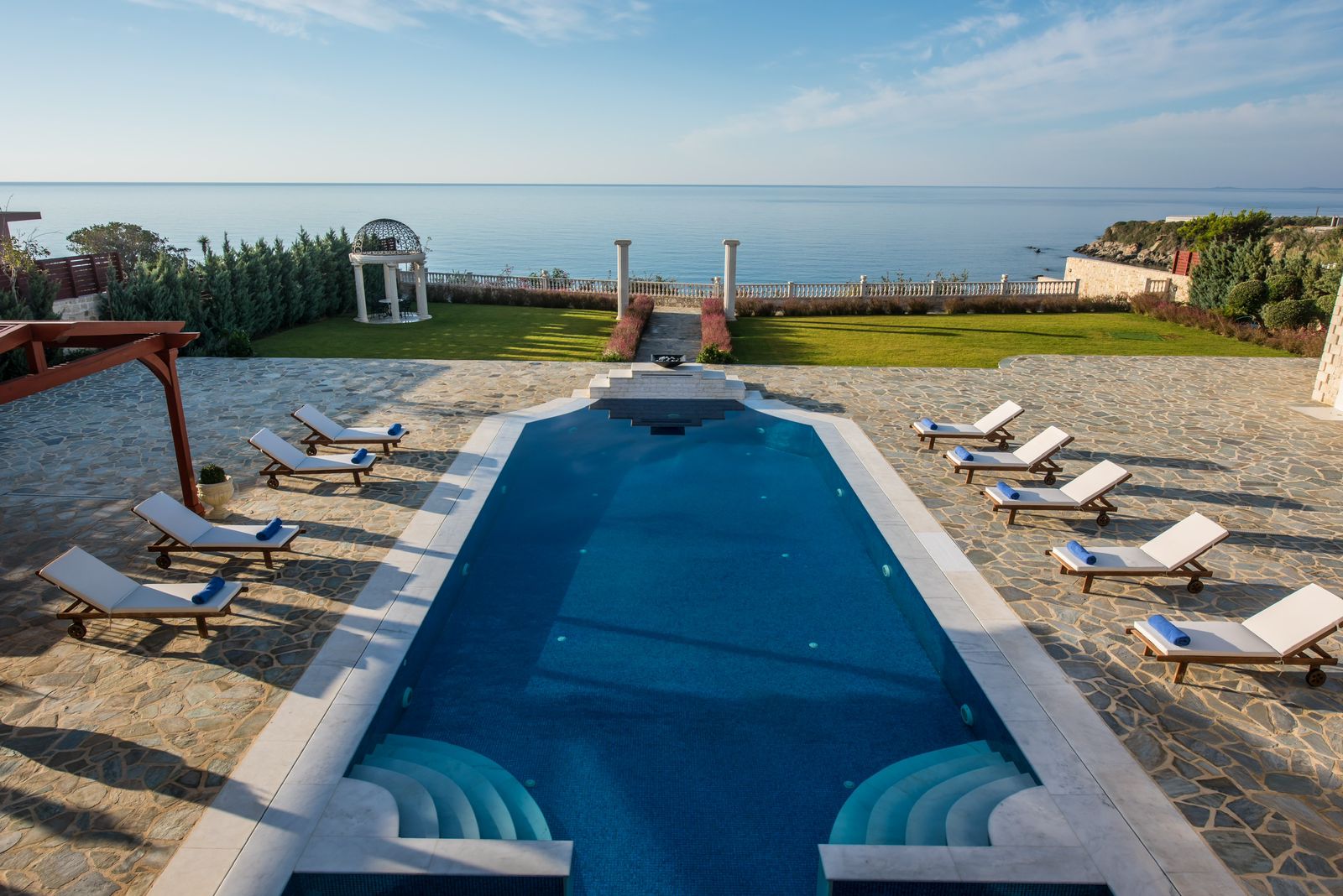 private home rental in greece for weddings view of the pool overlooking the sea