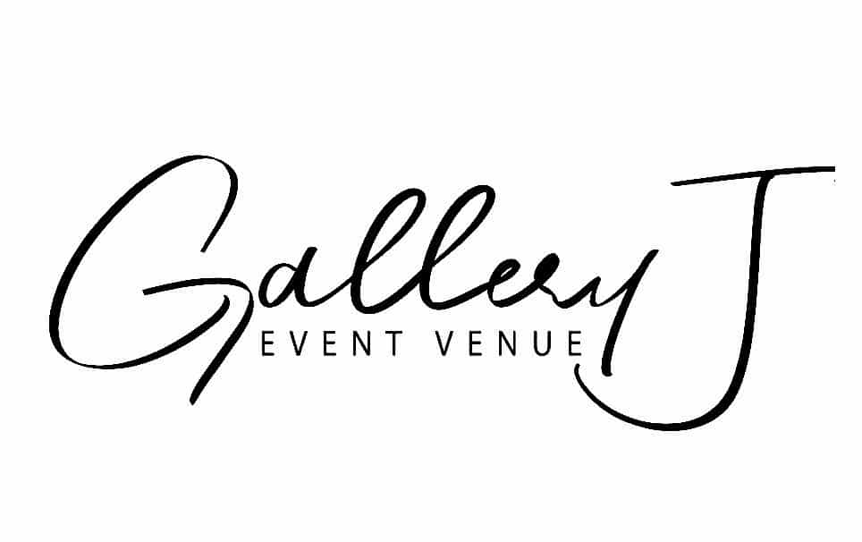 Gallery J logo, black text, cursive, event venue, Orlando, FL