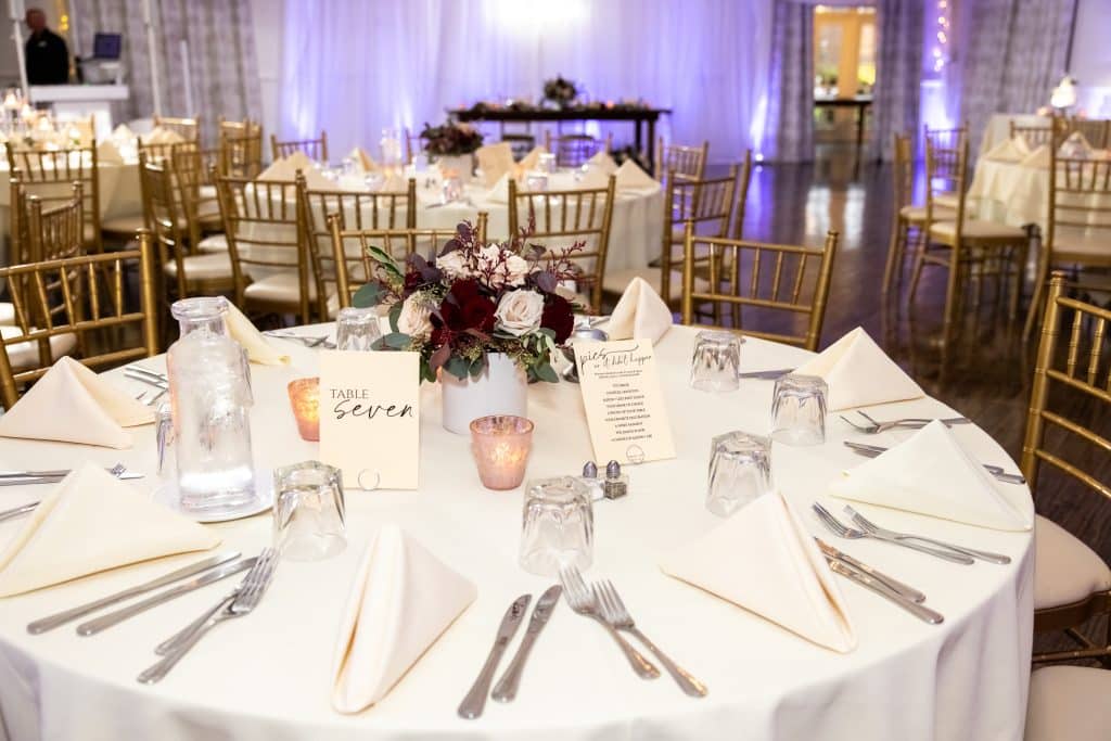 table inspiration image for Burgundy and navy wedding