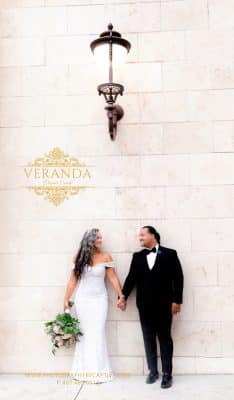 bride and groom standing against a wall, Veranda Elegant Events, Orlando, FL