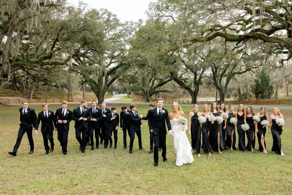 bridal party, outside, bride and groom in the center, White Rock Canyon, Orlando, FL