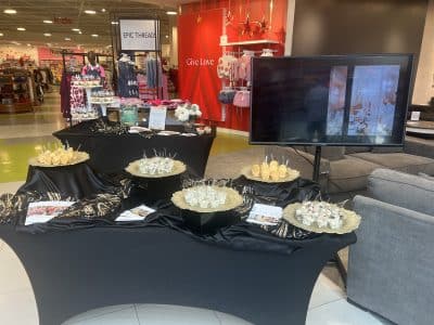 charcuterie display on a table, inside a department store, Orlando, FL