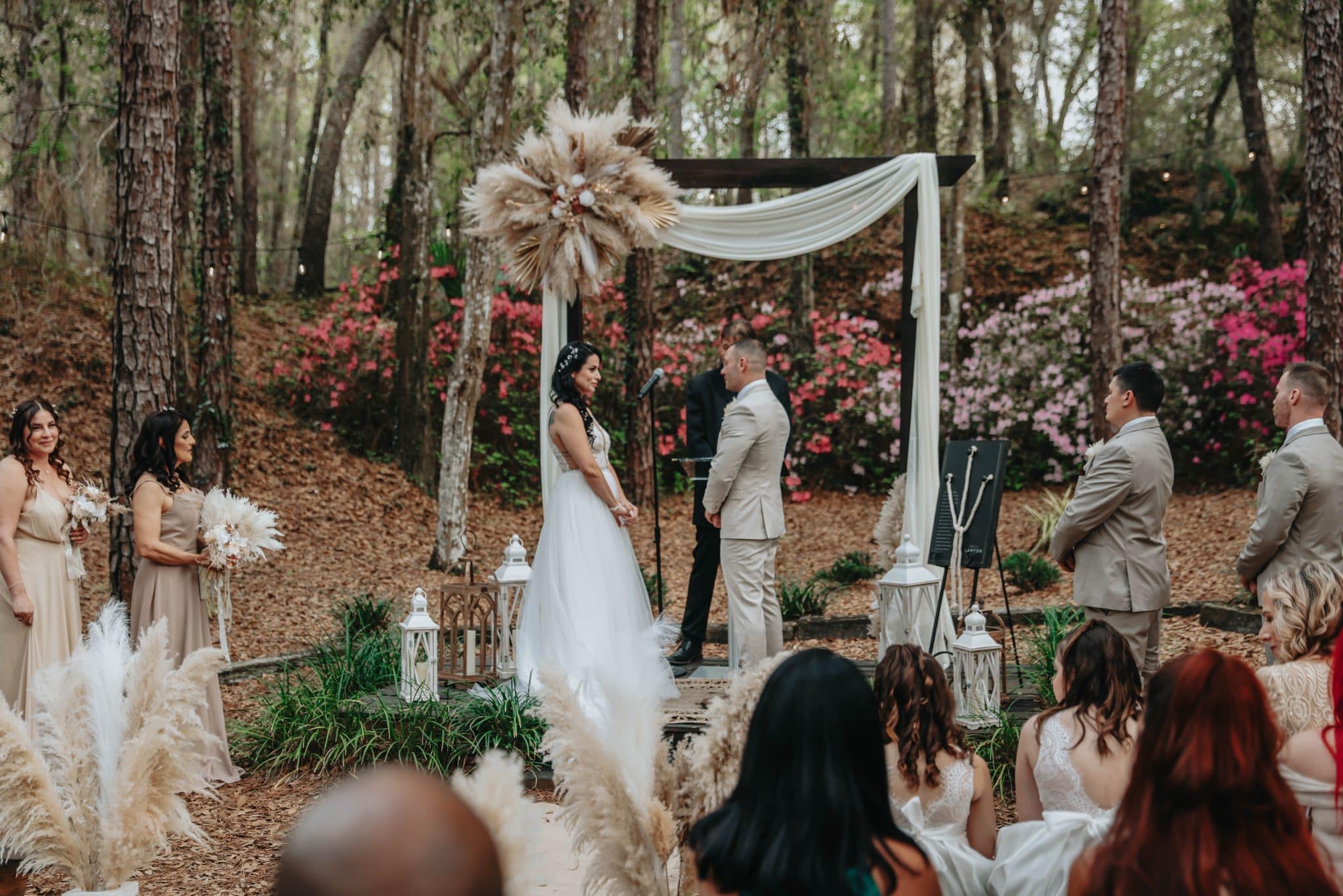 bride and groom during ceremony celebrating their outdoor farm wedding