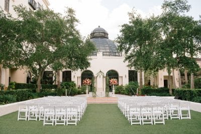 chairs set in rows on the lawn of the Alfond Inn, Orlando, FL