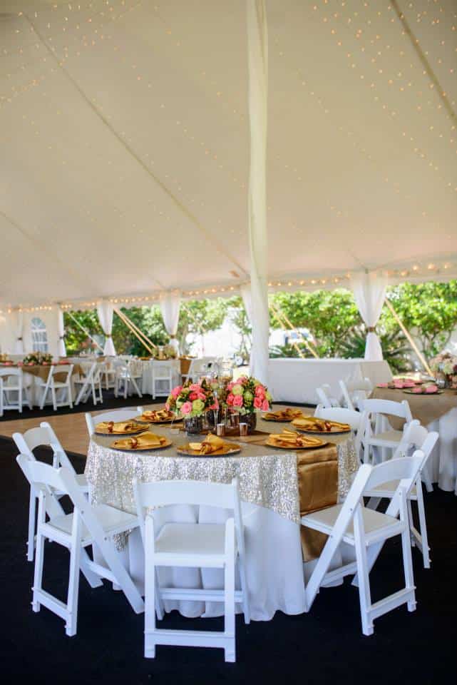 outdoor reception, white chairs, white tablecloth, white tent, Party Plus Tents and Events, Orlando, FL