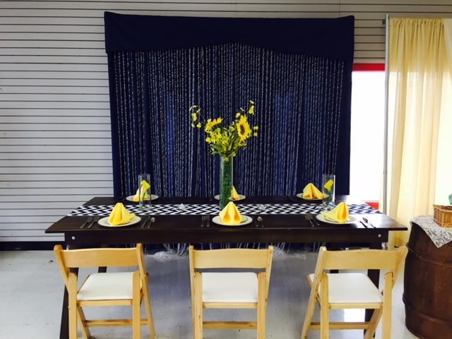 party rentals, tables, chairs, floral centerpiece, Orlando, FL