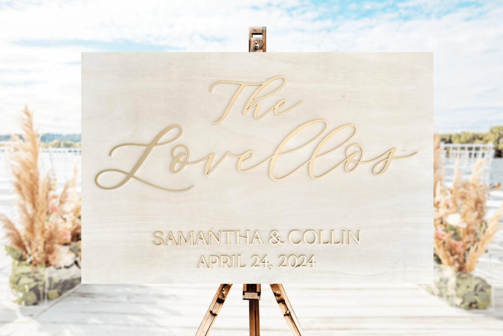 The Lovellos wedding sign, beachfront, dockside, near the water, Petal + Grain Designs, Orlando, FL