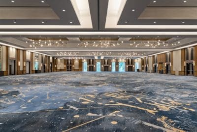 large ballroom space, blue carpet, wedding venue, Orlando, FL