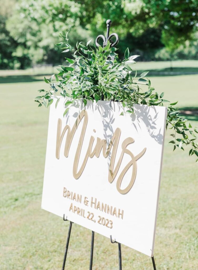 welcome sign for a wedding, outdoors, easel stand, Petal + Grain Designs, Orlando, FL