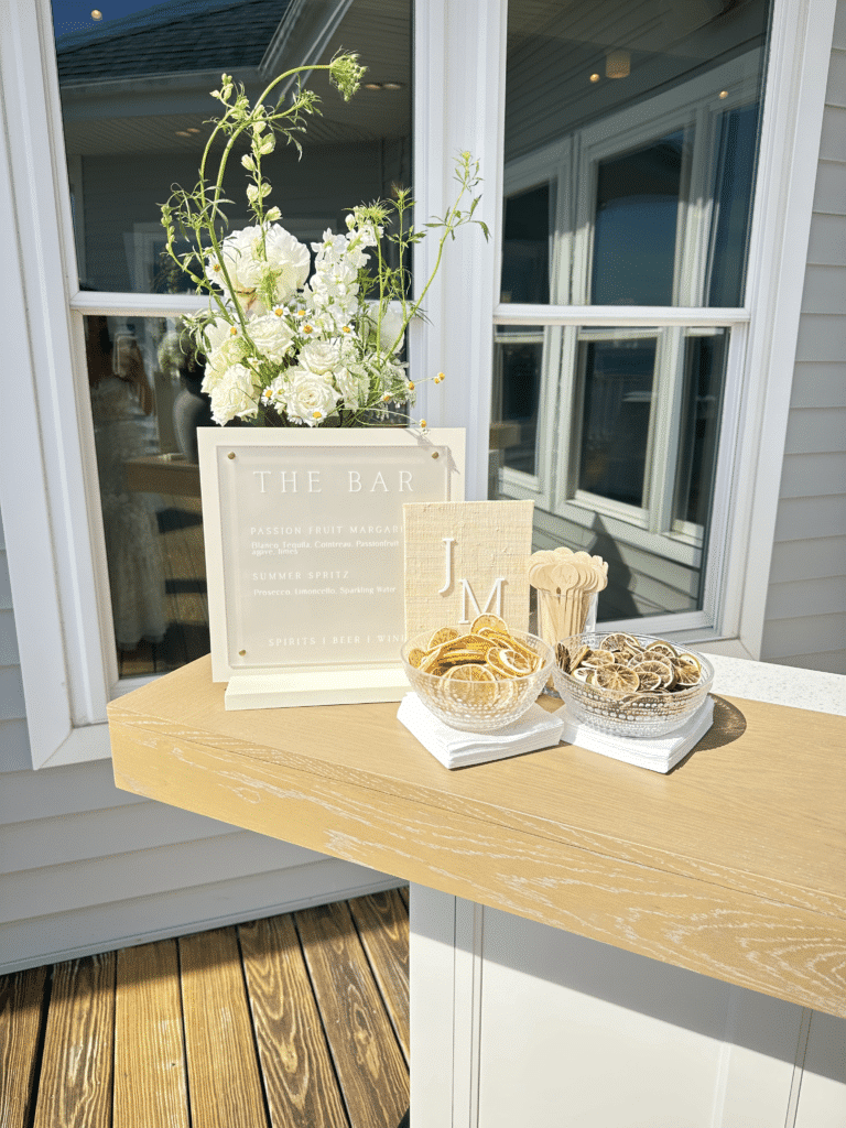 menu sign on the bar, dried lemon slices, white flowers, toothpicks, Orlando, FL