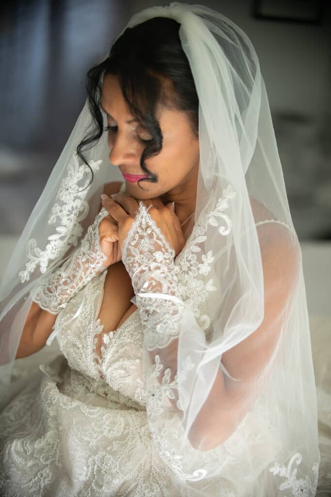 close up of a bride, lace veil, Orlando, FL