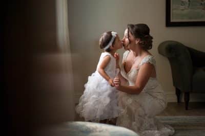 bride kissing her daughter on her wedding day, Orlando, FL