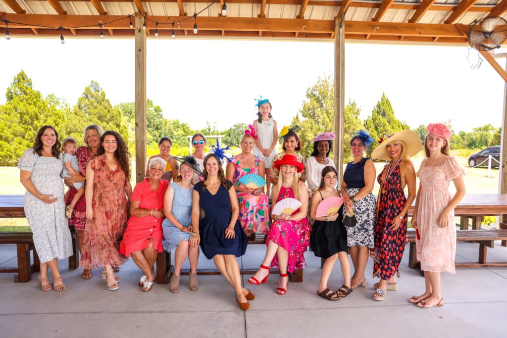 group photo at the tea party, outdoor pavilion, Houses of Windsor, Orlando, FL