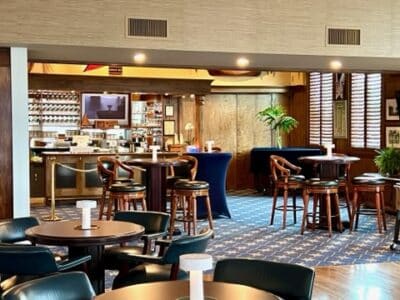 bar area of the Mount Dora Yacht Club, wooden tables, bar area, Orlando, FL