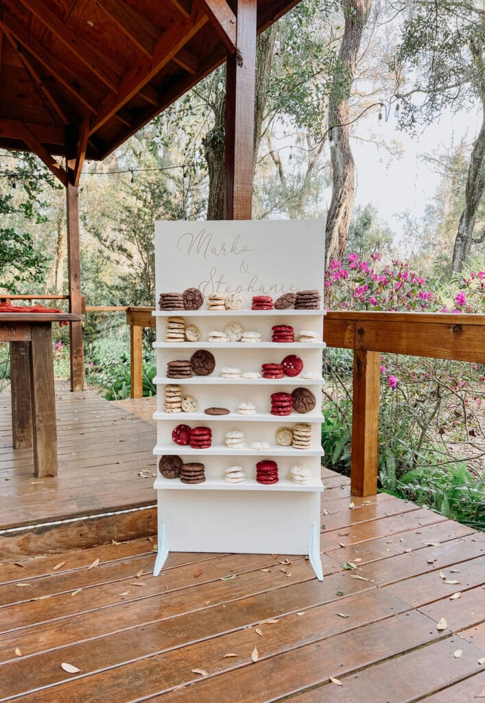 cookie wall at a wedding, outdoors, pavilion, Orlando, FL